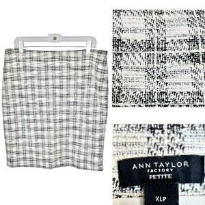 Ann‎ Taylor Pencil Skirt XLP XL Petite 16P Black White Plaid Tweed Lined Mini